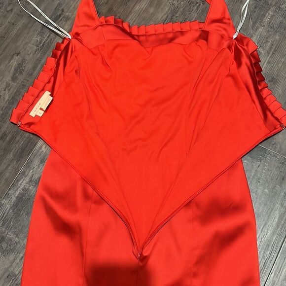 Issue red Stretch Satin Bodycon Halter Dress Black Lace Trim Valentines Day Sexy - Picture 6 of 7